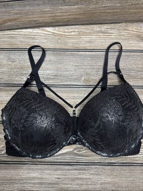 Victoria's Secret Black Lace Push-Up Bra with Strappy Front